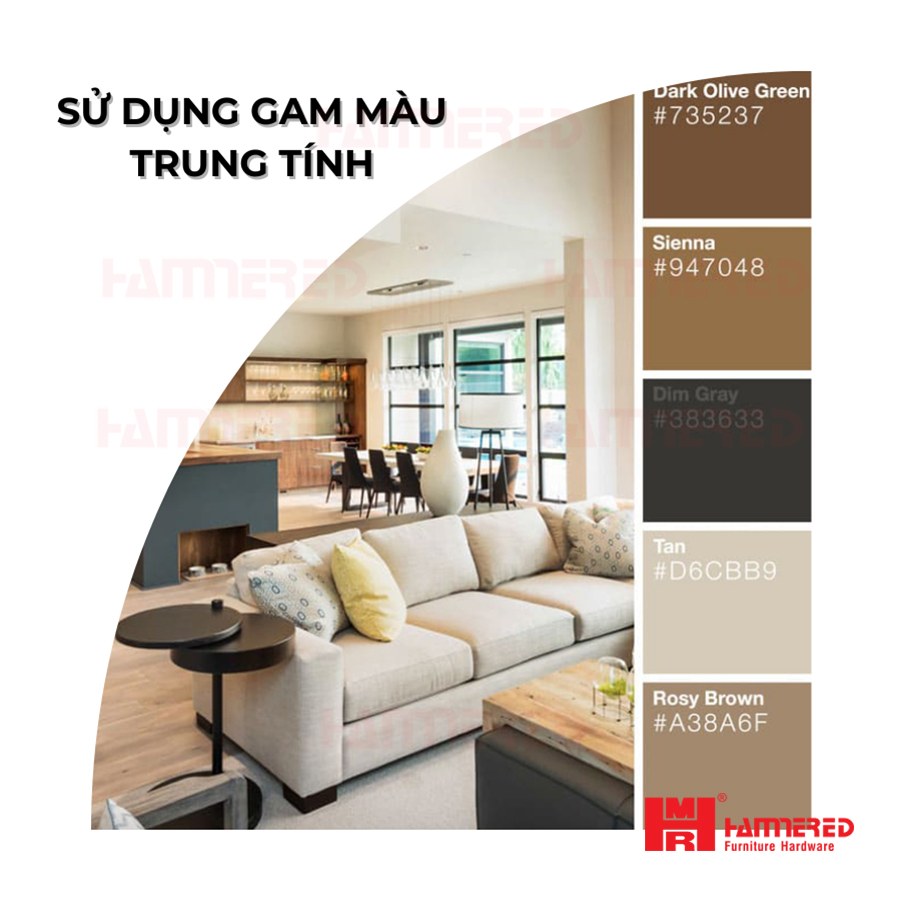 Sử dụng gam màu trung tính trong phong cách tối giản