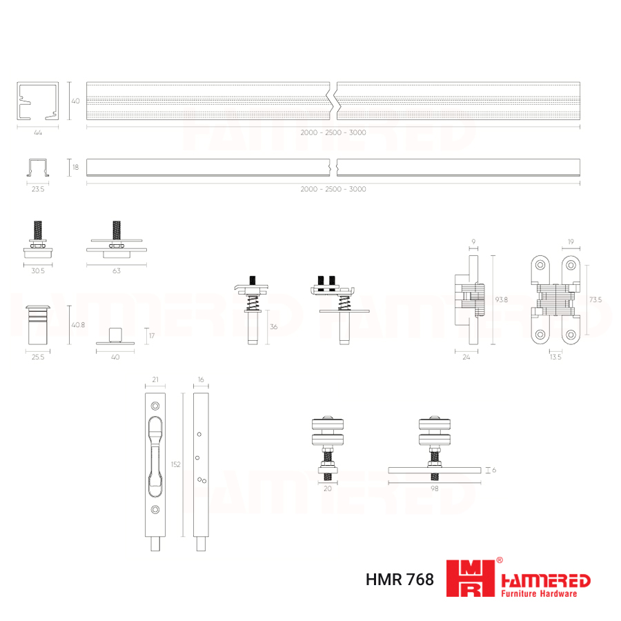 phụ kiện cửa lùa xếp HMR 768